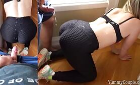 YummyCouple - Watching her workout makes him want to cum all over her